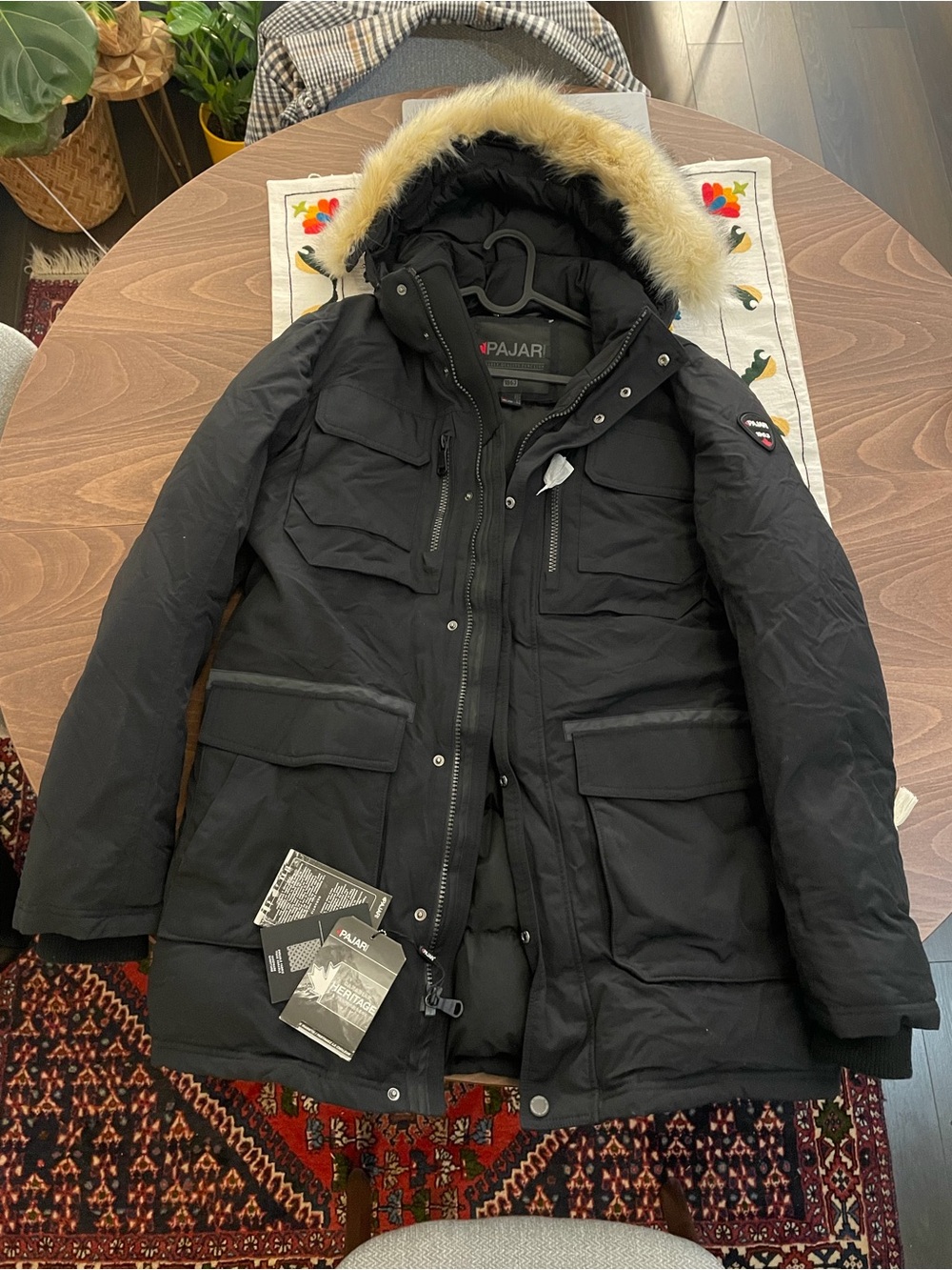 Pajar Men’s Black Parka with Fur-Trimmed Hood